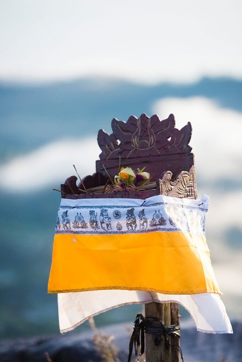 religious offering at the top of Mt. Batur in Bali Indonesia