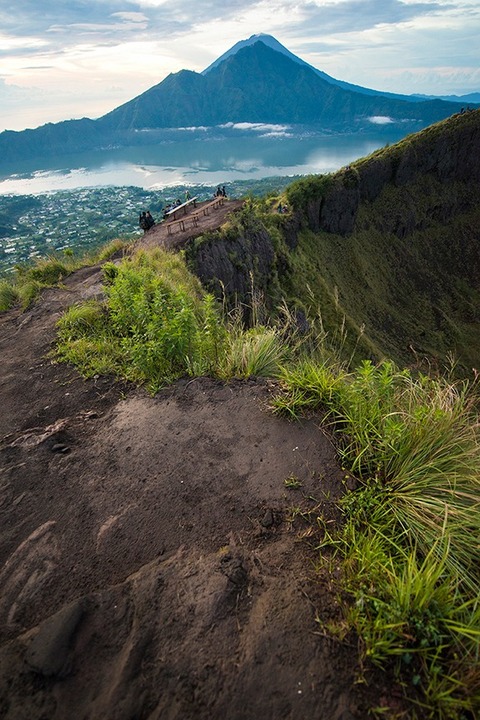 wide angle view from the top of Mt. Batur in Bali Indonesia