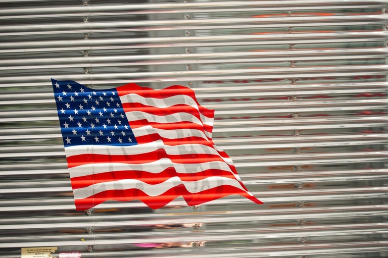 american flag painted on wall in new york city